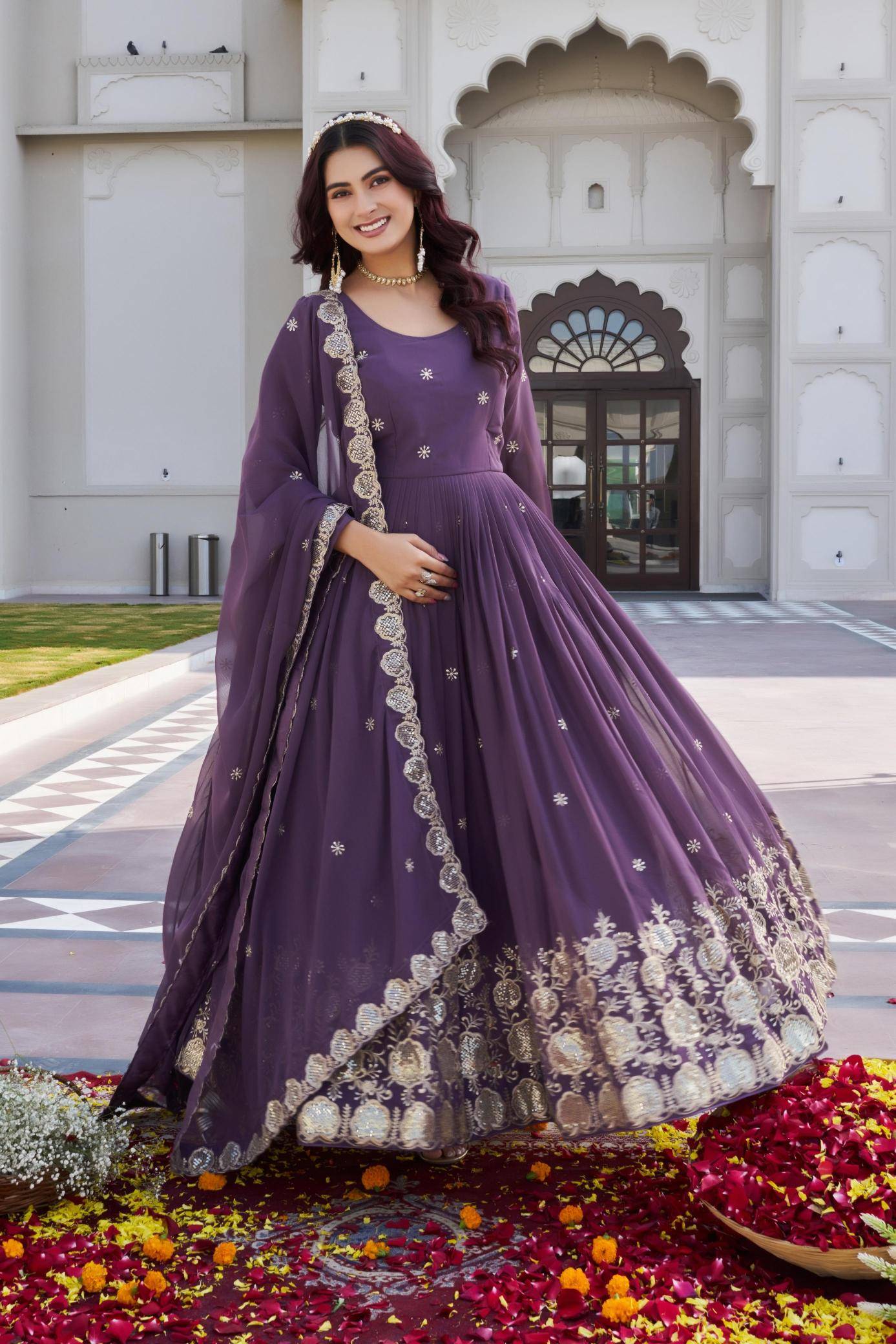 Launching New Festival Ram-0153 Georgette Purple Lehenga Choli for Wedding